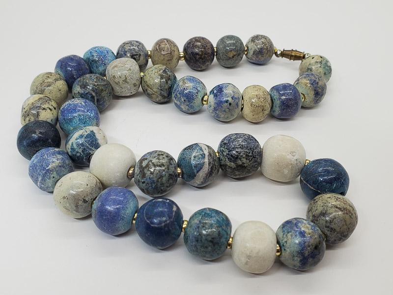 Heavy Natural Stone Vintage Necklace: Is 21 inches long and the largest beads are appx 16mm round. Shipping Time: Usually 2-5 Business Days Shipping Rates: Shipping rates start at $15 (US Only) for 2-3 Day Priority Mail, contact us for ou