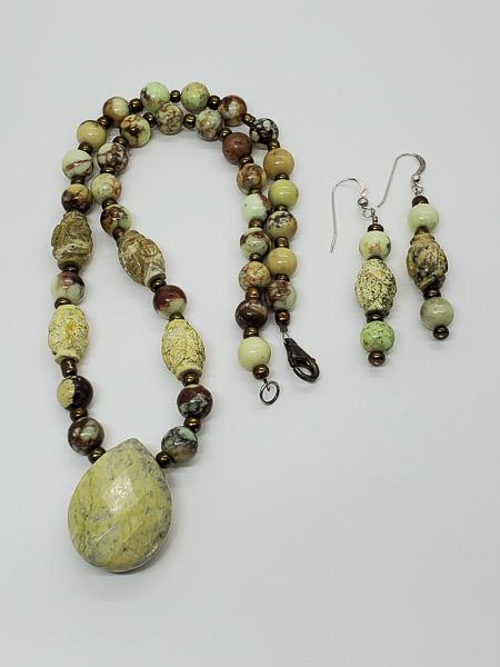 Sterling Silver Carved Beaded Natural Stone Set (1 of 4)