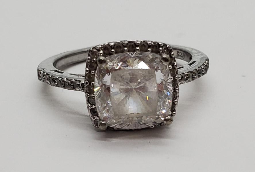 Sterling Silver Halo Ring sz 6: Center stone is 8mm square Cz. Shipping Time: Usually 2-5 Business Days Shipping Rates: Shipping rates start at $15 (US Only) for 2-3 Day Priority Mail, contact us for our first-class rates. Combined 