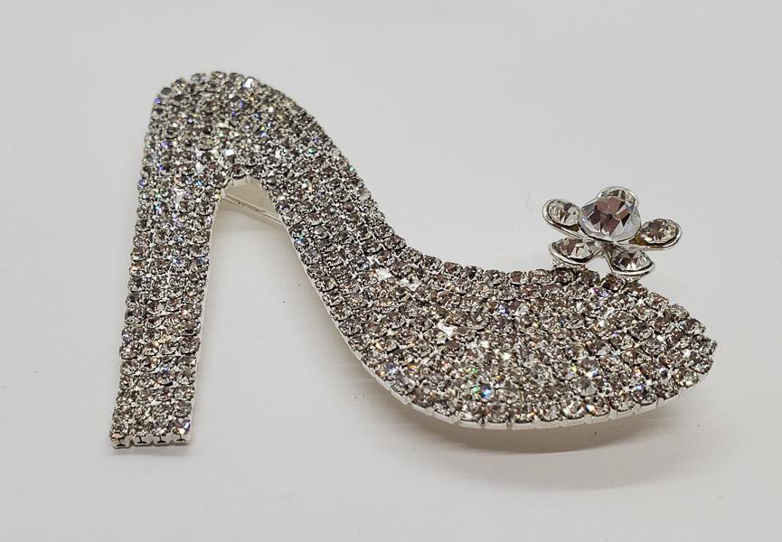 Large Rhinestone Heel Brooch: Brooch is 2.93 inches tall and 2.5 inches wide. Shipping Time: Usually 2-5 Business Days Shipping Rates: Shipping rates start at $15 (US Only) for 2-3 Day Priority Mail, contact us for our first-class