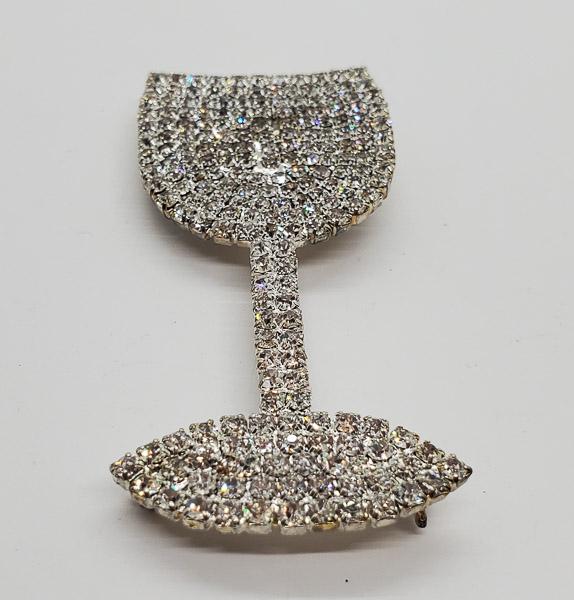 Large Rhinestone Wine Glass Brooch: Brooch is 2.93 inches tall and 1.35 inches wide. Shipping Time: Usually 2-5 Business Days Shipping Rates: Shipping rates start at $15 (US Only) for 2-3 Day Priority Mail, contact us for our first-clas