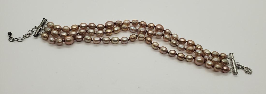 Sterling Silver 3 Stand Pearl Bracelet (1 of 3)
