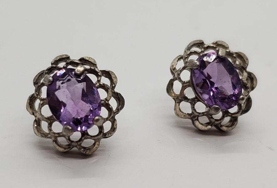 Vintage Sterling Silver Amethyst Earrings (1 of 4)