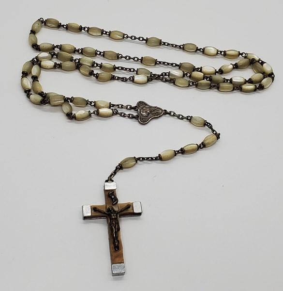 Made in France Catholic MOP Rosary: Is appx 27 inch and has a 6 inch drop. Shipping Time: Usually 2-5 Business Days Shipping Rates: Shipping rates start at $15 (US Only) for 2-3 Day Priority Mail, contact us for our first-class rates. C