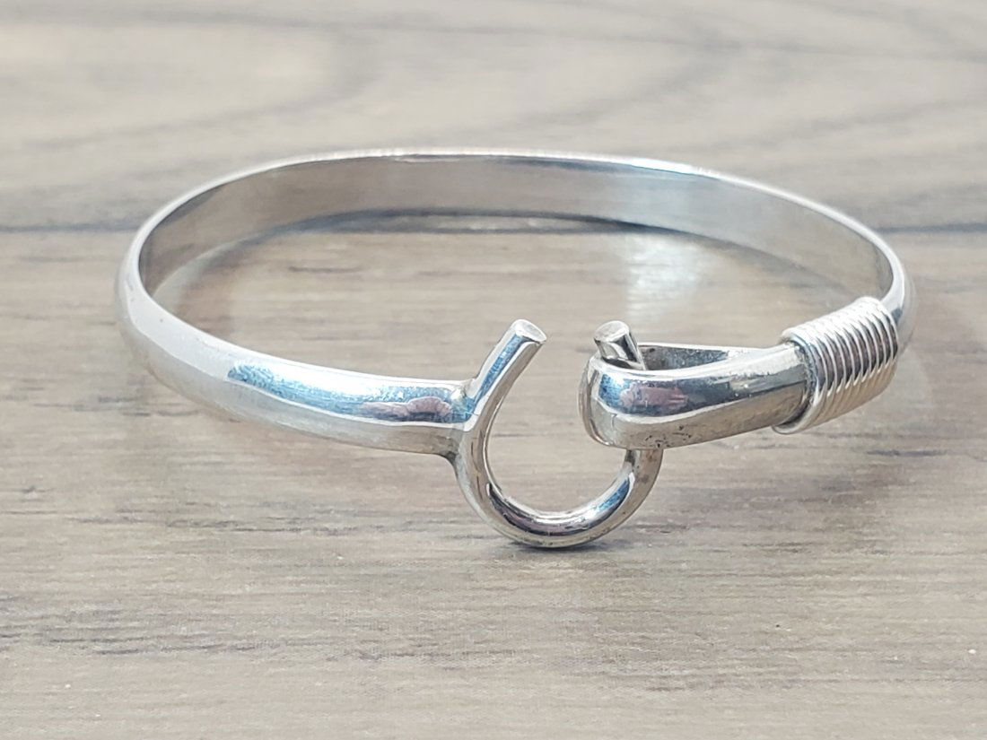 Signed Sterling Silver Hook and Eye Bangle Bracelet (1 of 4)