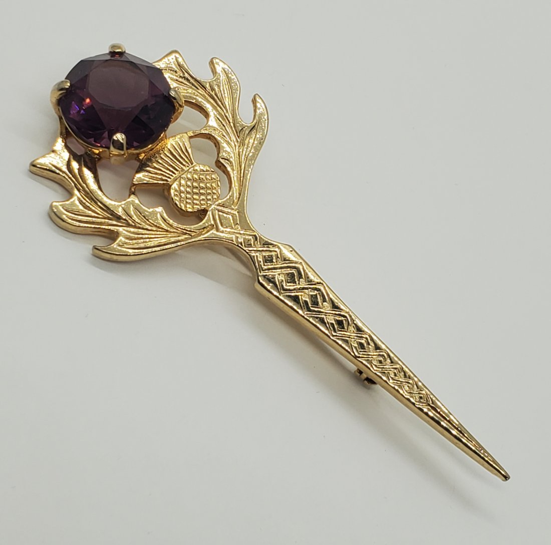 Scotland Thistle Kilt Purple Glass Brooch (1 of 5)