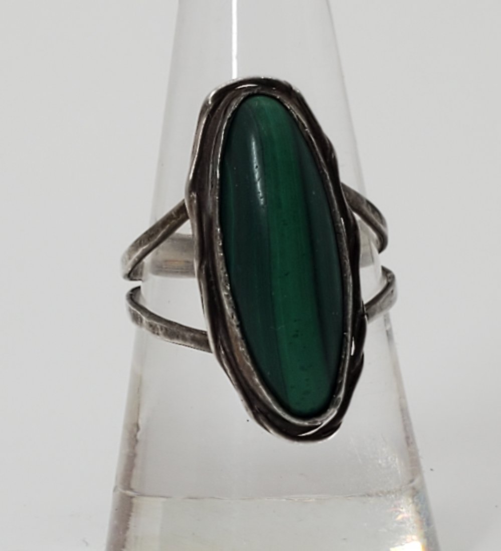 Signed BR Sterling Malachite Ring sz 7.75 (1 of 3)
