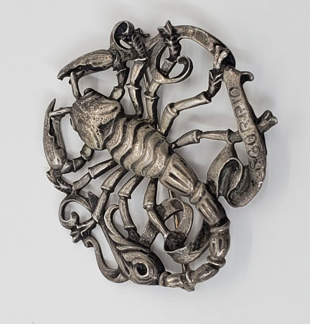 Vintage Signed Artisan Scorpio Sterling Brooch (1 of 6)