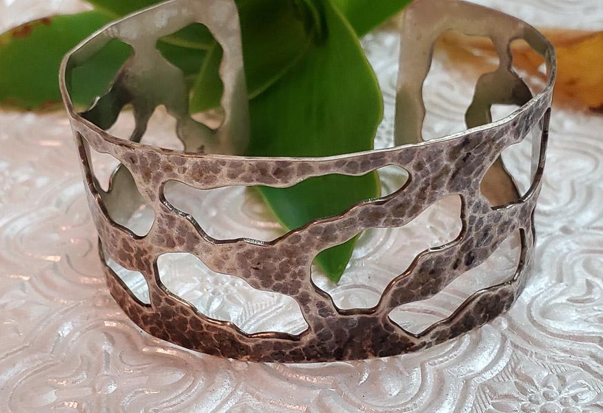 Wide Hammered 950 Silver Cuff Bracelet (1 of 4)