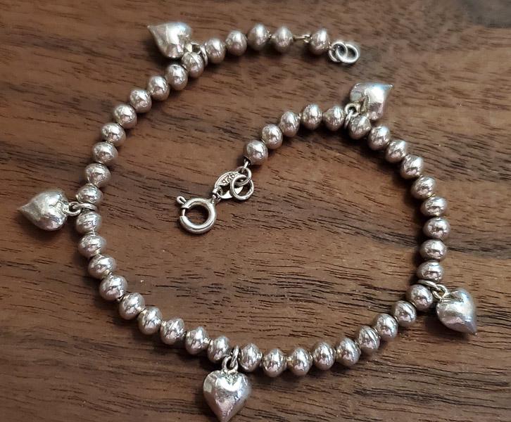 Heart Charm Sterling Silver Beaded Bracelet (1 of 4)