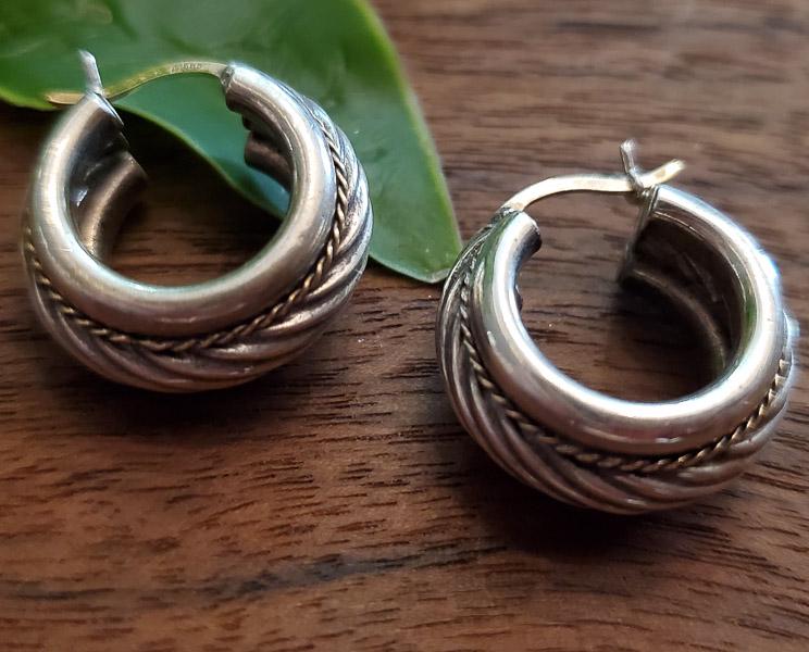 14k 585 Gold and 925 Silver Cable Hoop Earrings (1 of 5)