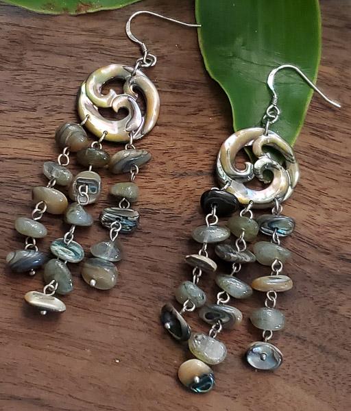 Carved Abalone Sterling Silver Dangle Earrings (1 of 4)