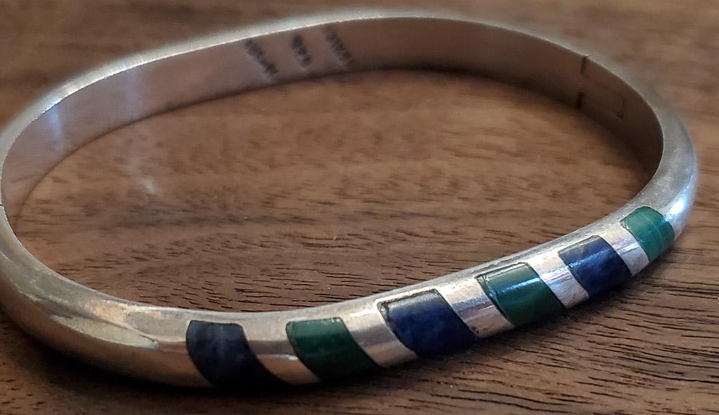 Malachite and Lapis Sterling Taxco Bracelet (1 of 6)