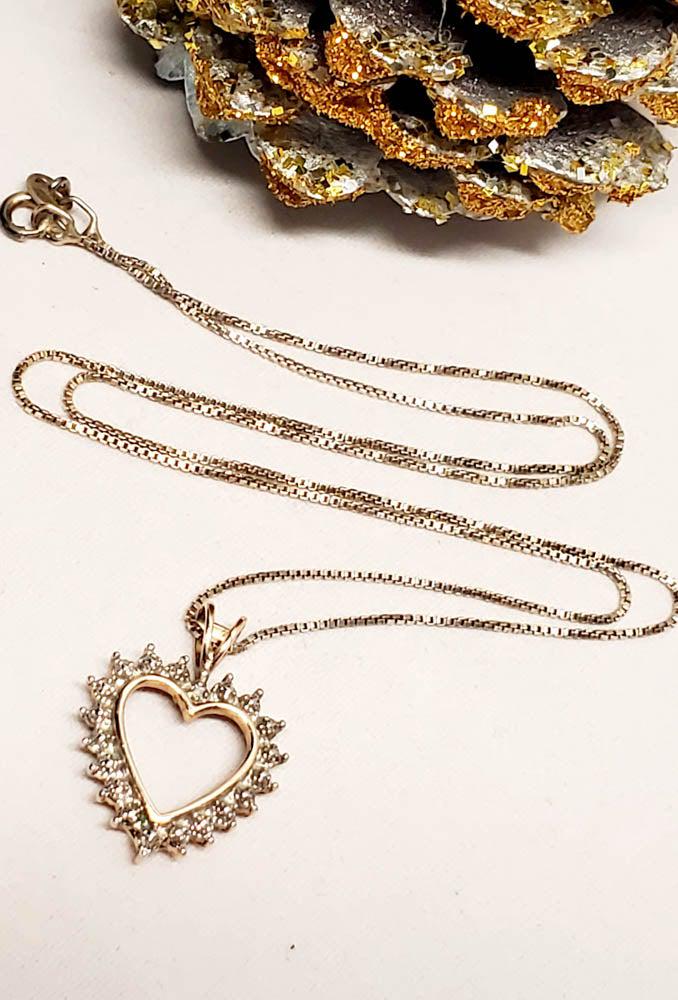 Vermeil Sterling Silver Diamond Heart Necklace (1 of 5)