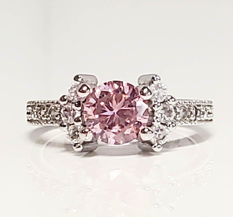 Sterling Silver Cz Pink Ring sz 7.5 (1 of 6)