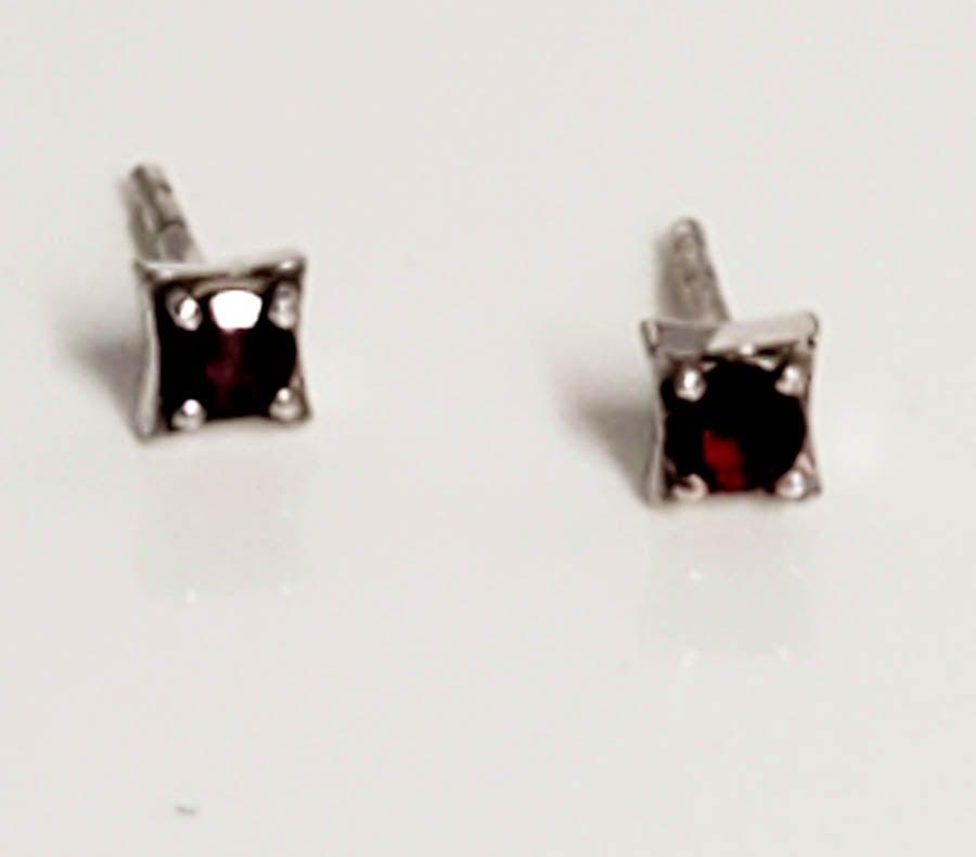Sterling Silver Garnet Square Stud Earrings (1 of 5)