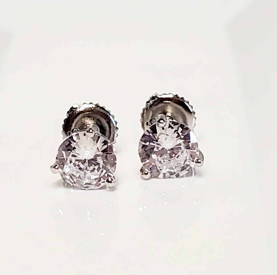 Sterling Silver Round CZ Screw Back Earrings (1 of 4)