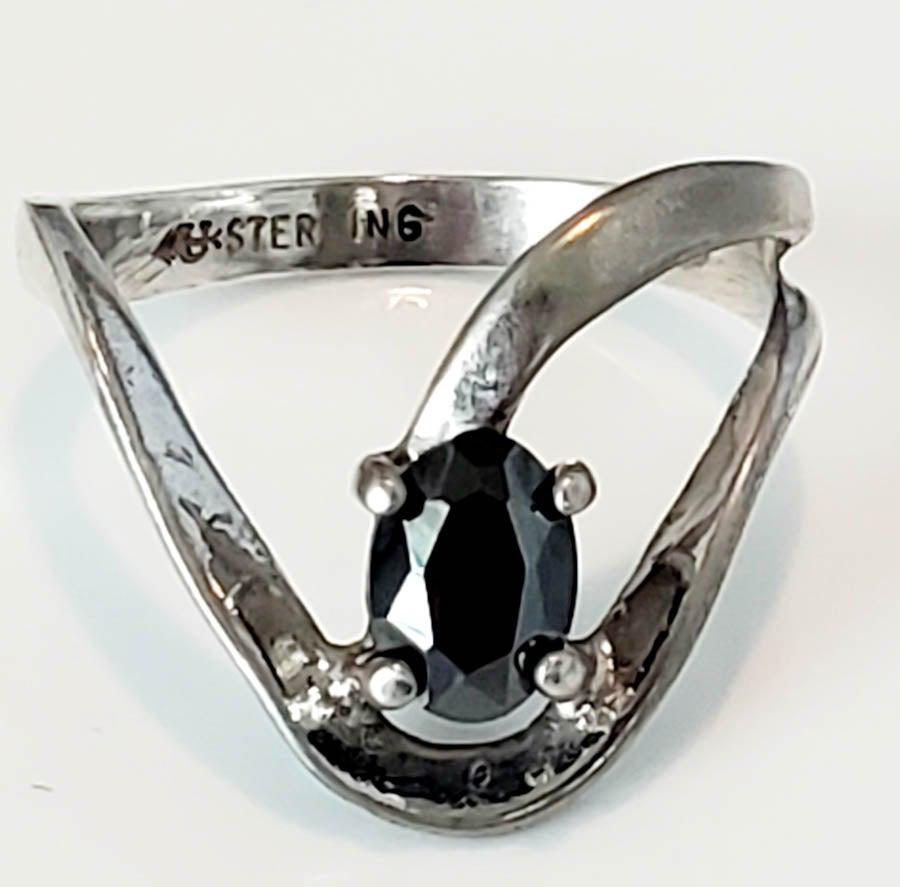 SIGNED Sterling Silver Spinel Ring Size 7: Please see pics for details as this is the exact item you will receive.Ã‚ Size: 7 Item Details: 16.5mm at widest Weight in Grams: 1.97 Hallmarks & Stamps Include: 925, unknown makers mark Pleas