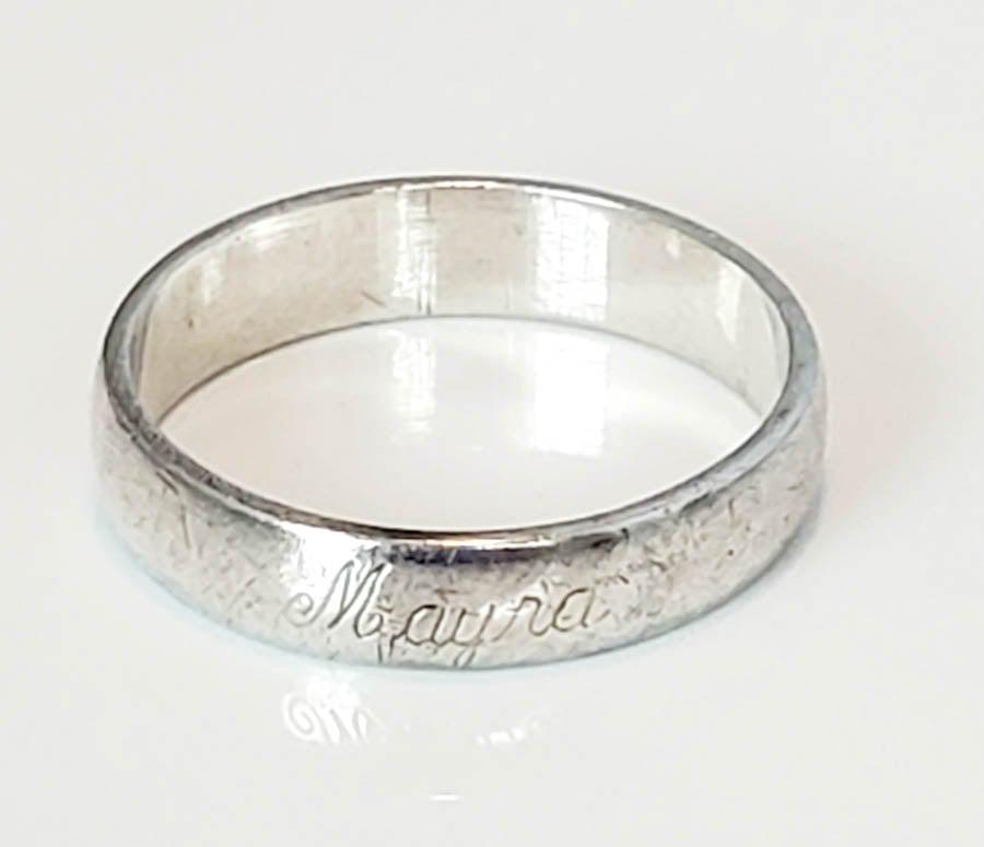 Engraved Myra Sterling Silver Band Size 11.75: Please see pics for details as this is the exact item you will receive.Ã‚ Size: 11.75 Item Details: 5mm wide Weight in Grams: 4.49 Hallmarks & Stamps Include: 925 Please note: All items are tak