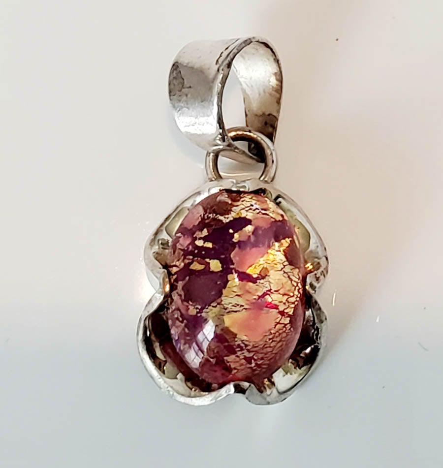 Signed Sterling Silver Art Glass Pendant (1 of 6)