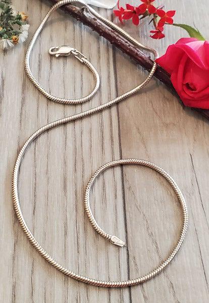 Sterling Silver Snake Chain: Item Details: Sterling Silver Chain Length: 16 Inches Width: 2 mm Shape/Style: Chain Weight in Grams: 9.5 Hallmarks and Stamps: 925, Italy Ã‚ Please Note: All items are taken at stamped value and a