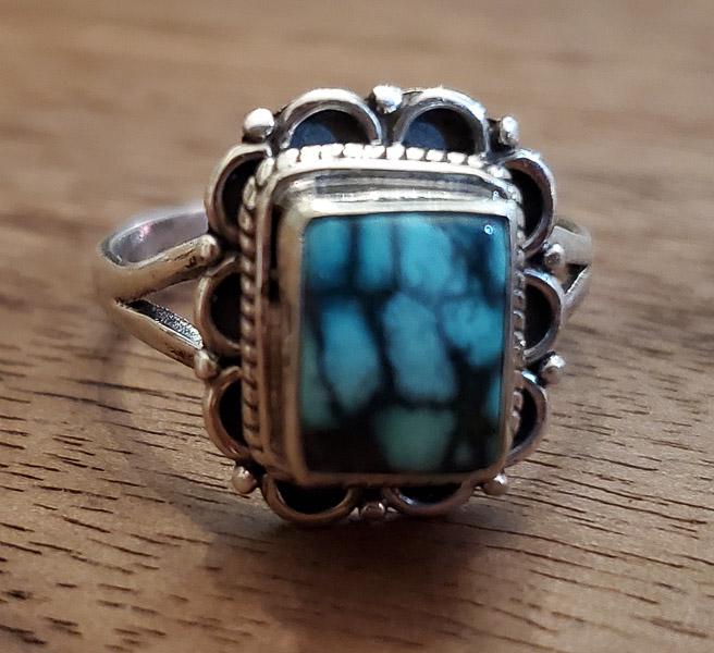 Turquoise Sterling Silver Ring Sz 9.5 adj (1 of 4)