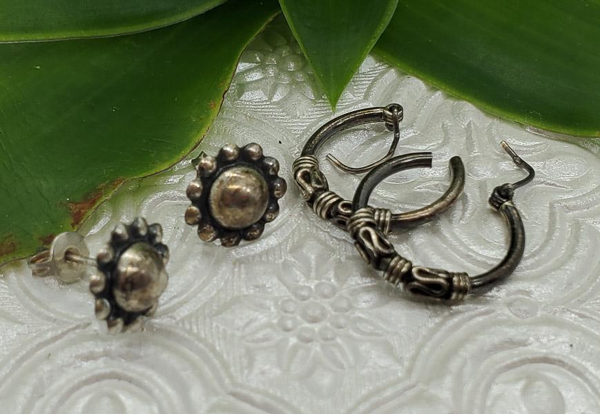 Sterling Silver Dainty Earrings 2 pair: Post back and hoop styleÃ‚ Weight in Grams: 2.63Hallmarks and Stamps: 925O