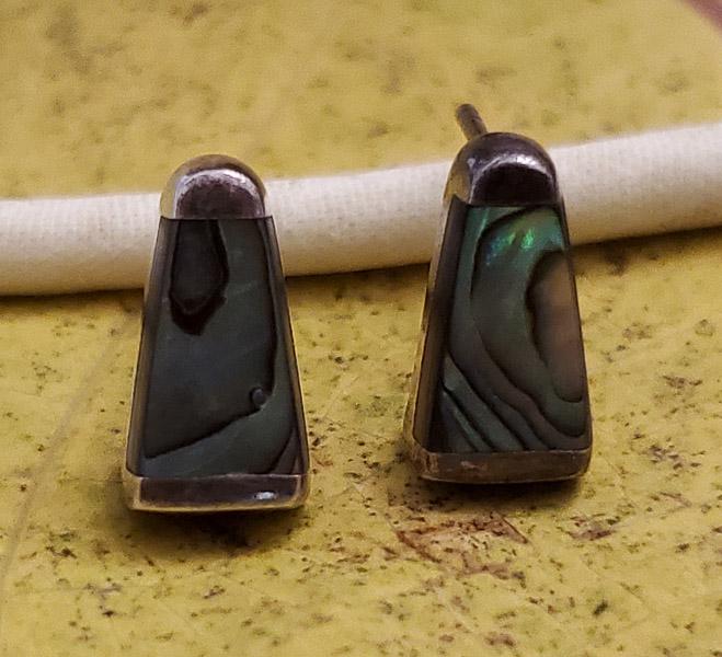Abalone Sterling Silver Earrings: Please see pics for details as this is the exact item you will receive.Ã‚ Measures: 13mm drop 7mm wide Weight in Grams: 3.9 Hallmarks & Stamps Include:925, Thailand Please note: All items are t