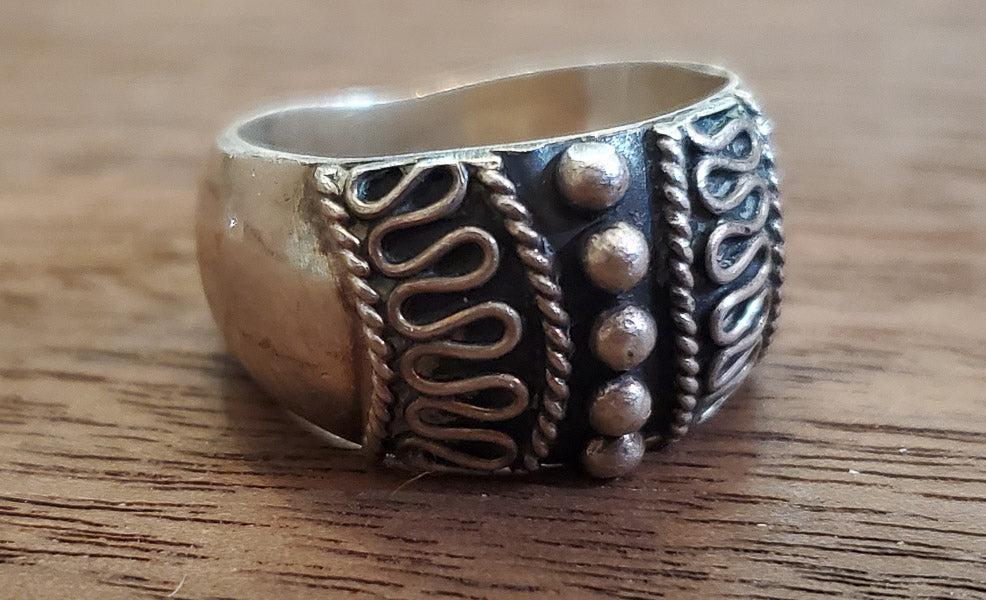 Byzantine Design Sterling Silver Band Ring Sz 8.25: Please see pics for details as this is the exact item you will receive.Ã‚ Size: 8.25 Item Details: 12.2mm at widest Weight in Grams: 5.27 Hallmarks & Stamps Include: 925, and tested sterling Pl