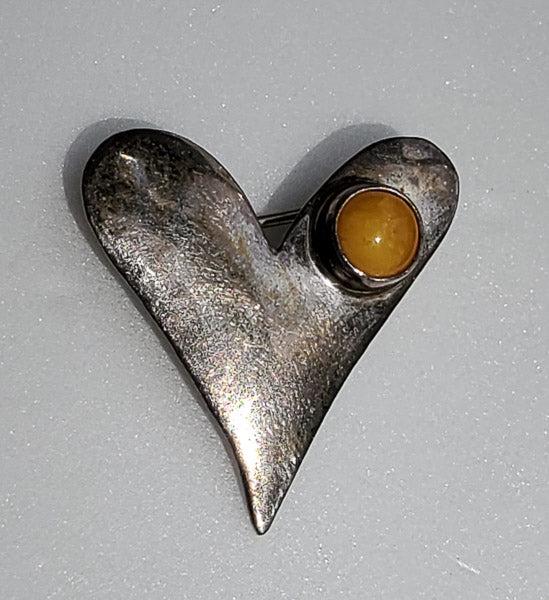 Vintage Sterling Silver Butterscotch Amber Brooch (1 of 4)