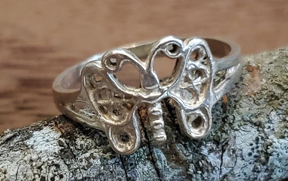 Diamond Etched Sterling Silver Butterfly Ring Sz 4.75 (1 of 4)