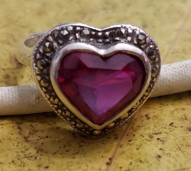 Sterling Silver Ruby Heart Ring Sz 7 (1 of 5)