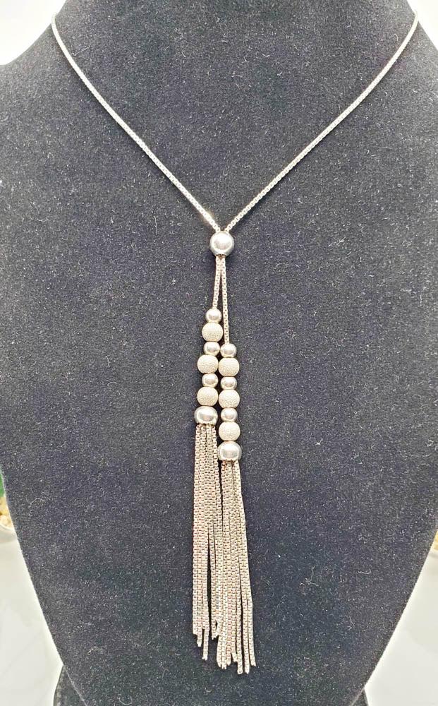 ITALY Sterling Silver Beaded Lariat Tassel Necklace 17" (1 of 6)