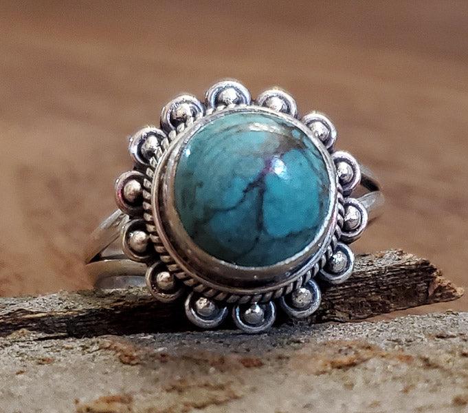 Bali Style Sterling Silver Turquoise Ring Sz 9 adj (1 of 5)