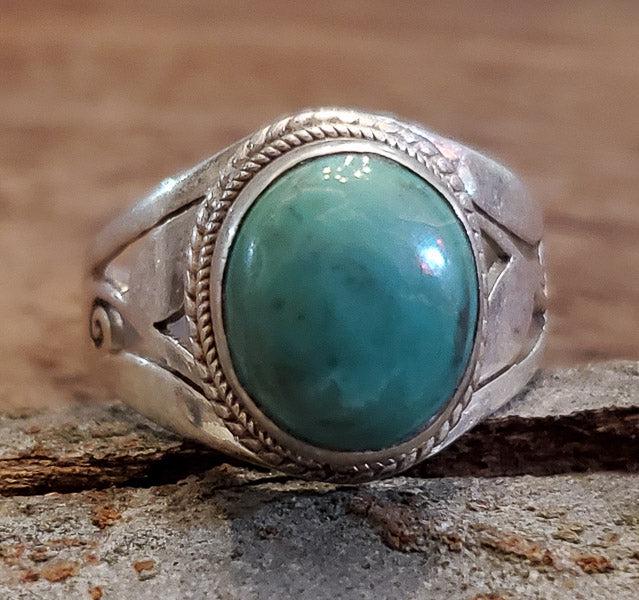 Sterling Silver Turquoise Ring Sz 9 adj (1 of 4)