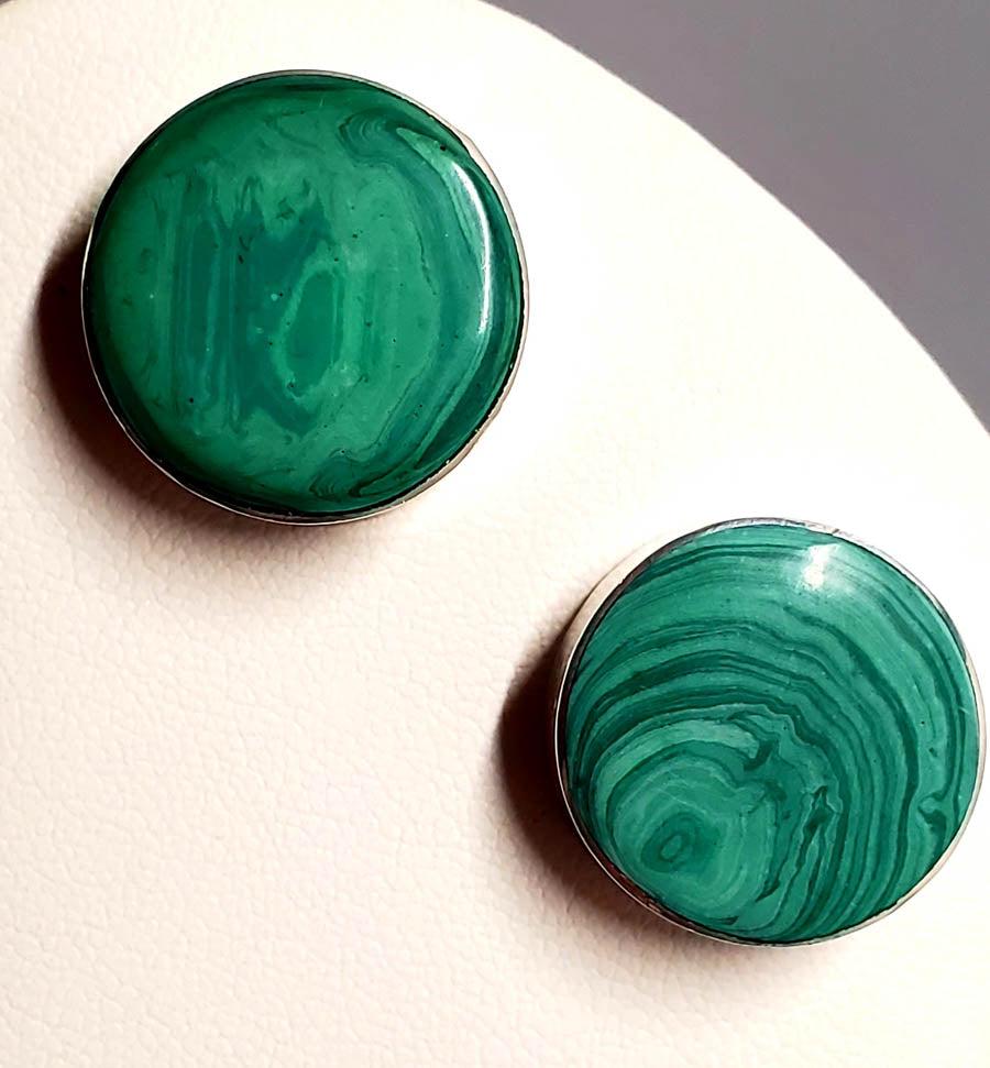 Mexico Sterling Silver Round Malachite Earrings (1 of 5)