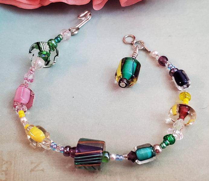 Fun Silver Beaded Art Glass Bracelet (1 of 4)