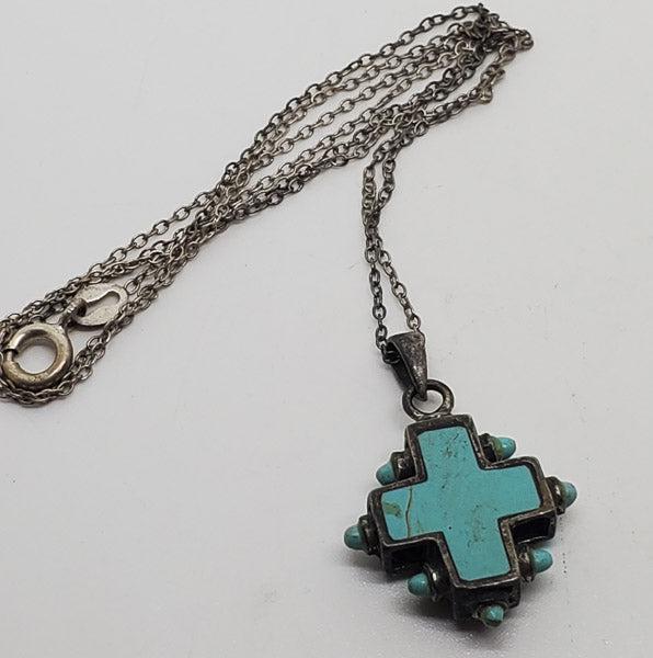 Turquoise Scroll Cross Sterling Silver Necklace (1 of 4)