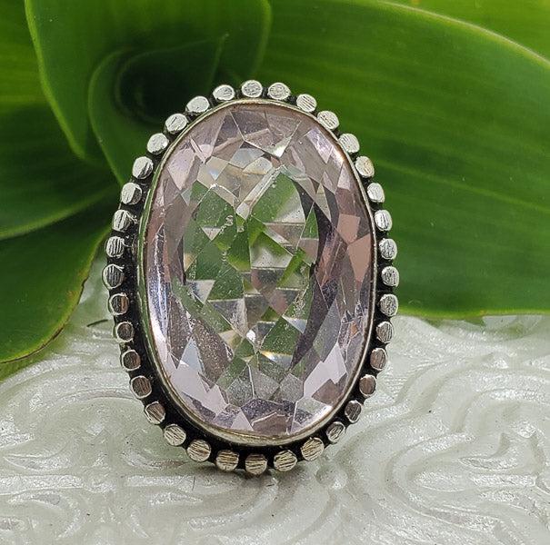 Large Light Pink Sterling Silver Ring Sz 9 (1 of 5)