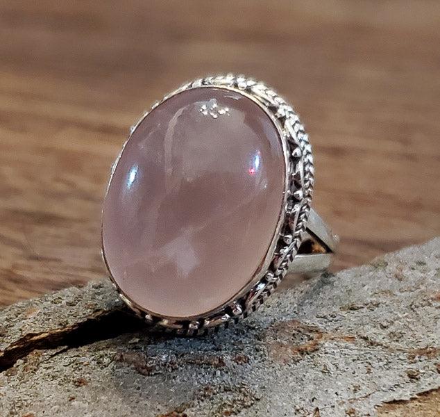 Oval Rose Quartz Sterling Silver Ring Sz 10 (1 of 5)