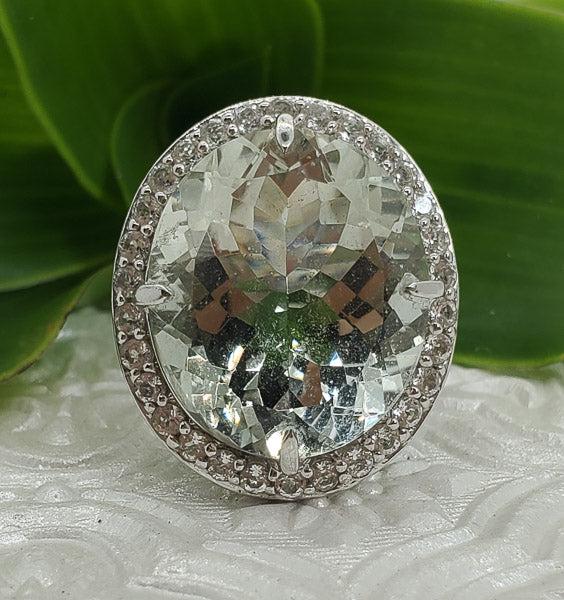 KHR Large Sterling Light Green Stone Ring Sz 7.5 (1 of 8)