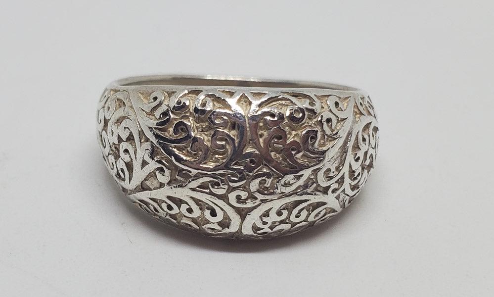 Scroll Sterling Silver Dome Ring sz 8 (1 of 5)