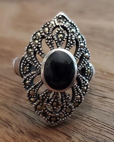 Quality Sterling Silver Onyx Ring Size 7.5 (1 of 1)