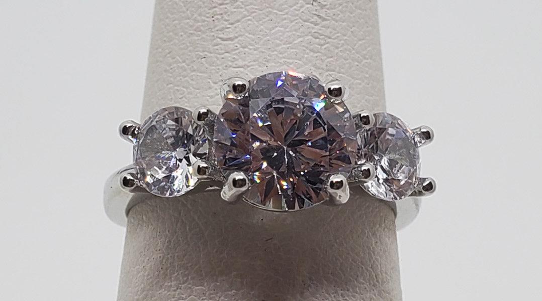 PPF 3 Stone Design Sterling Silver Adjustable Ring (1 of 5)