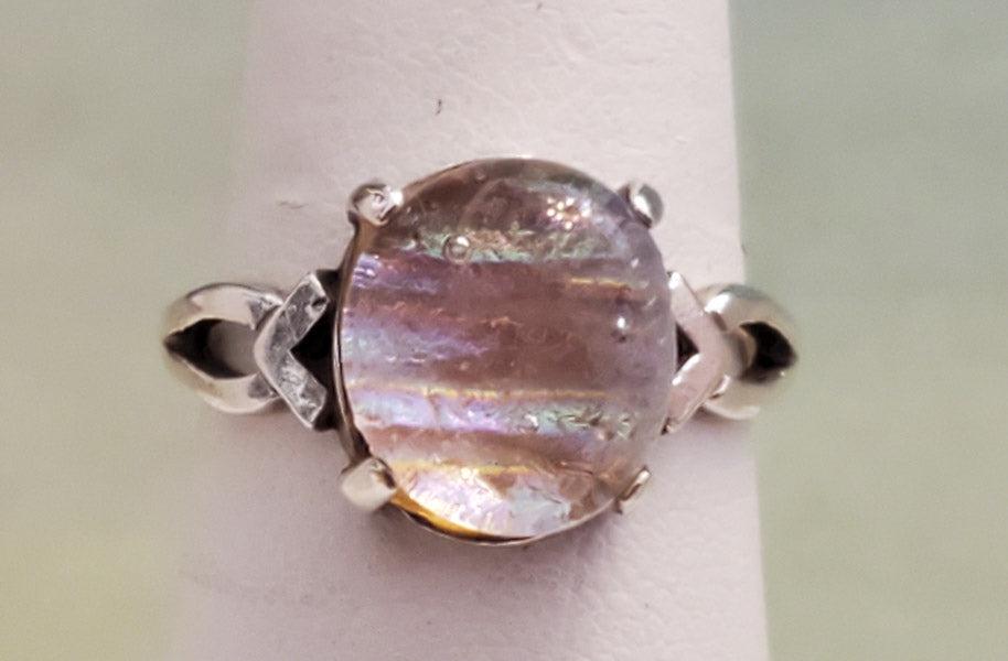 Foiled Glass Sterling Silver Dome Ring Sz 7 (1 of 6)