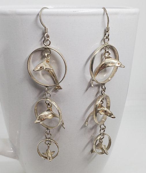 Dangle Jumping Dolphins Sterling Silver Earrings (1 of 3)