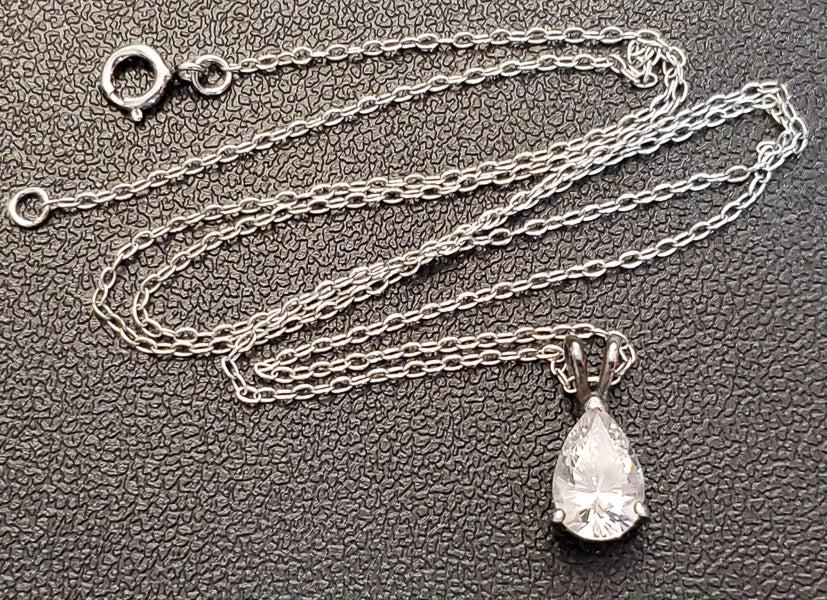 Simple Sterling Silver Cz Tear Drop Necklace (1 of 5)