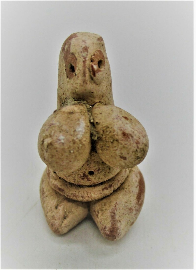 4000 BCE TEL HALAF SEATED FERTILITY FIGURINE RARE: CIRCA 4000 BCE ANCIENT TEL HALAF TERRACOTTA SEATED FERTILITY FIGURINE RARE, Northeastern Syria, Authentication