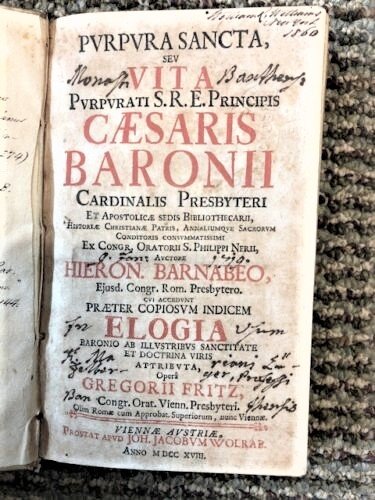 1718 Rare, Life of a priest, Cardinal Caesar's Baronii: 1718 Very Rare The life of a priest by Cardinal Caesar's Baronii Vita Caesaris Baronii Cardinalis Presbyteri Book is from Newton Theological Institutional library sale. In March 1965, Andover Theologi