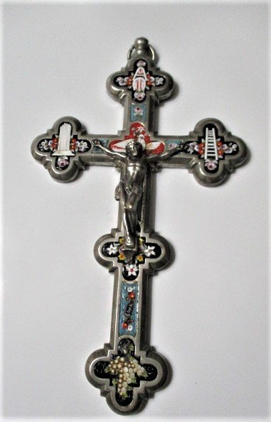 1930 Antique Large Italian Micro-Mosaic Crucifix Cross (1 of 9)